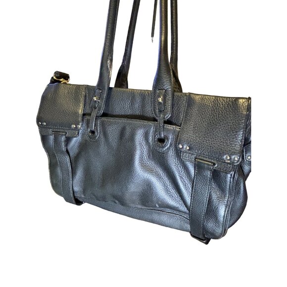 Vince Camuto Black Leather Tote Bag Double Handles Buckle Detail - Picture 6 of 13